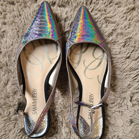 Sam & Libby Shoes - Sam & Libby Pointy Toe Holographic Snake Print Slingback Shoes -  Size 10
